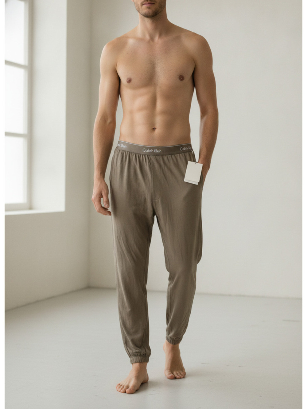 Calvin Klein Men's Lounge Pants in Taupe with Elastic Waist